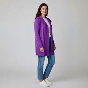 Lauren Ralph Lauren Womens Wool Blend Purple Open Front Cardigan Sweater Midi PL